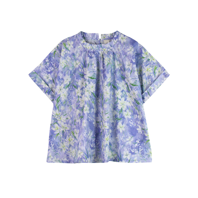 紫色碎花衣服新品夏装中童女孩