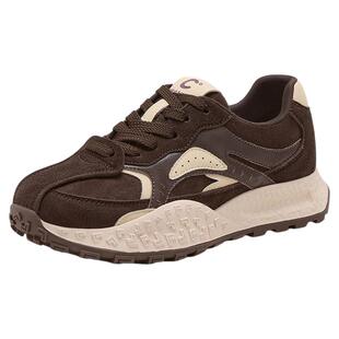 千百度厚底德训鞋女系带松糕新款百搭加绒阿甘女鞋休闲增高运动鞋