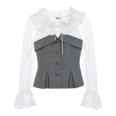 【江语晨同款】lefame拉飞姆春季新款洛可可荷叶边刺绣拼接上衣女