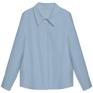 movk蓝色衬衫女长袖上衣秋季通勤职业正装大学生教师面试西装衬衣