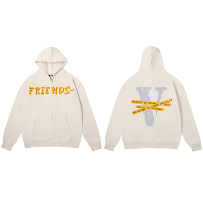 VLONE SS24 FRIENDS-立体胶logo印花 宽松拉链连帽卫衣 男女同款