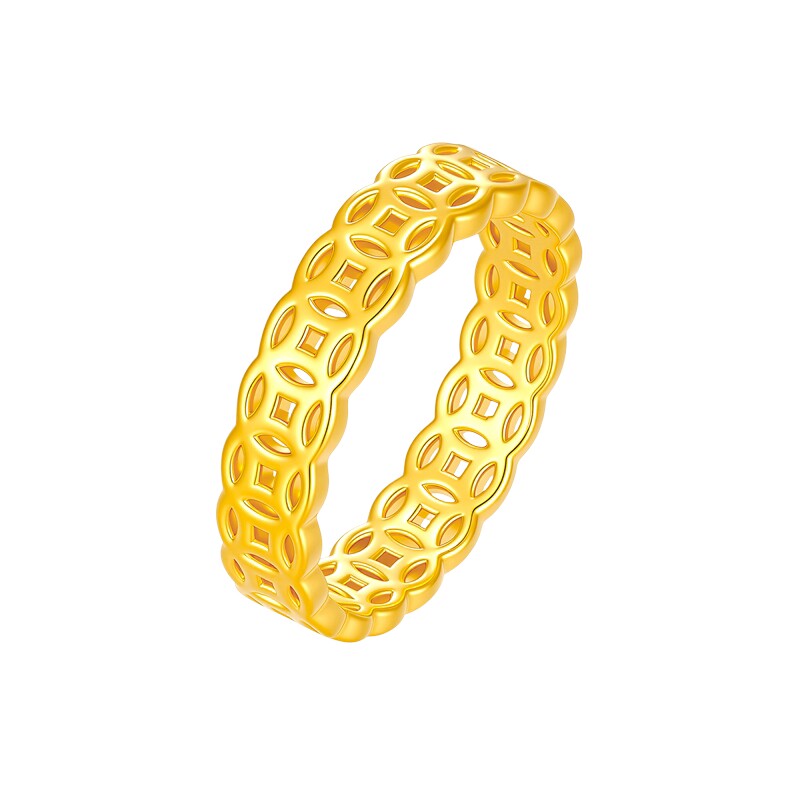天美珠宝足金999铜钱比戒指