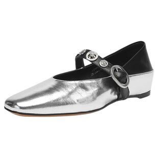 星期六法式单鞋女2025春秋季方头银色内增高水钻玛丽珍鞋平底女鞋