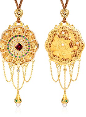 宫廷风金色花丝镶嵌四时如意吊坠