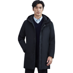 红都冬装新款男装羽绒服中长款时尚中青年连帽男士保暖厚款男外套