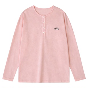 【栀子花与蜜桃 】初中生女T恤2026春装新款青少年亨利领长袖上衣