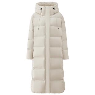 【季末折扣】欧时力 白鸭绒连帽长款羽绒服大衣外套上衣2025秋冬