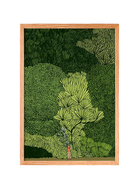 治愈系插画法式牛油果绿色轻奢极简现代简约装饰画玄关沙发背景画