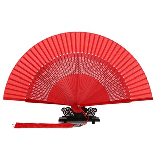 红色舞蹈大扇子古风女式跳舞扇汉服随身折叠扇模特旗袍走秀23厘米