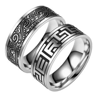 新中式长城纹海浪纹戒指男士钛钢不掉色国潮复古时尚潮男指环手饰