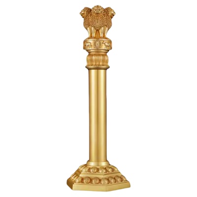 铜鎏金印度阿育王柱善法佛堂摆件