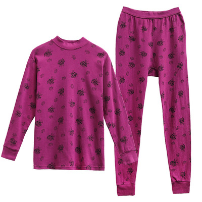 100%全棉老年人女士秋衣秋裤套装