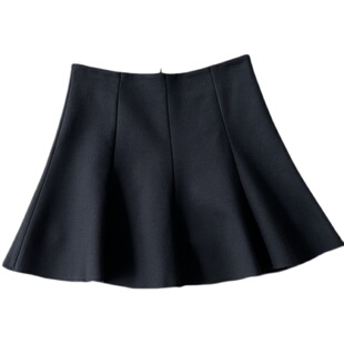 黑色a字伞裙短裙百褶裙女小个子胖mm半身裙西装遮肚子遮胯蓬蓬裙