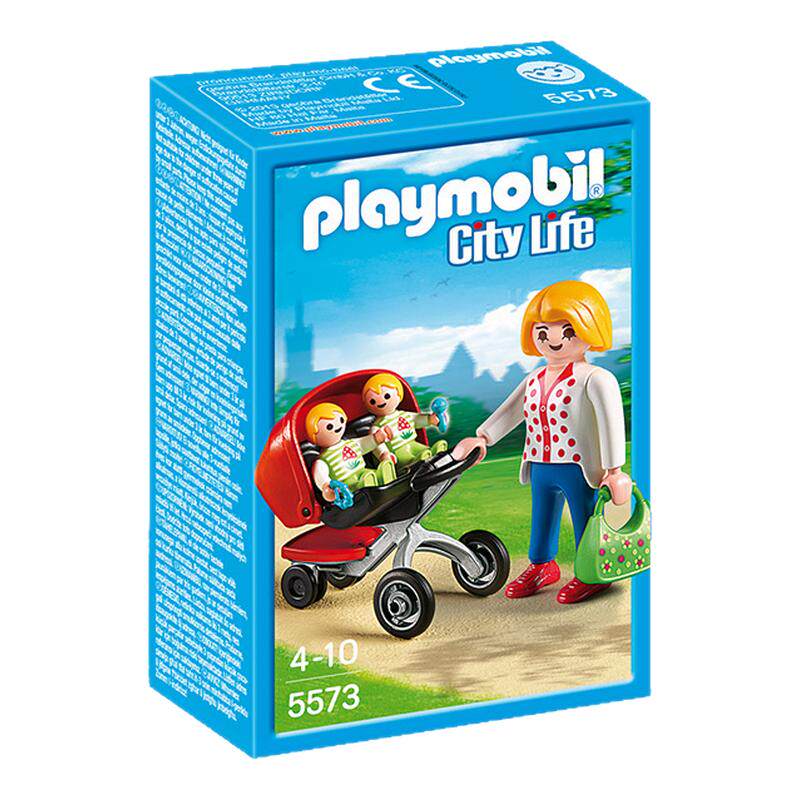 playmobil摩比世界儿童玩具带着两个宝宝散步的妈妈5573