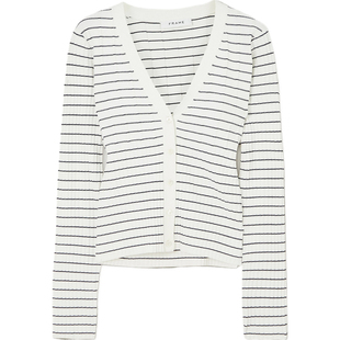 【折扣】FRAME 女秋冬条纹罗纹针织开襟衫毛衣外套