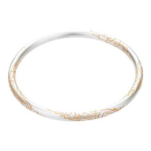 银匠原创999足银手镯女款24k描金新中式唐草纹平安喜乐纯银镯子