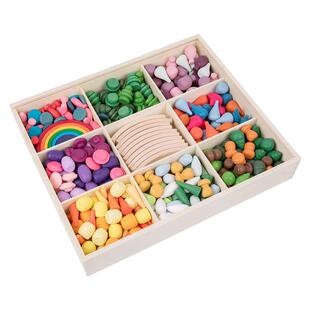 木制小可爱积木324粒华德福木质彩虹幼儿园建构积木创意拼搭玩具