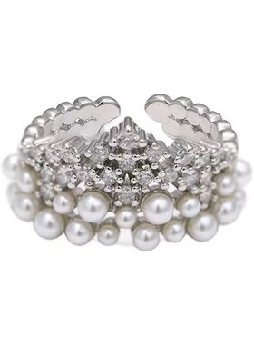 法式澳白珍珠开口宽版戒指可调