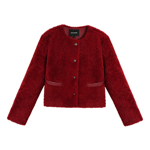 pusumede【现货7折】羊羔毛小香风外套女短款环保皮草毛毛外套