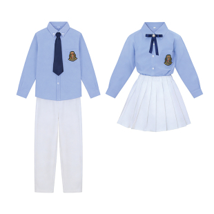 儿童演出服学院风班服蓝色衬衫白色裤子百褶裙班班有歌声合唱服