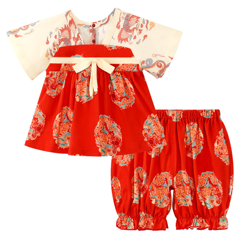龙喜年夏季喜庆女宝全棉汉服套装