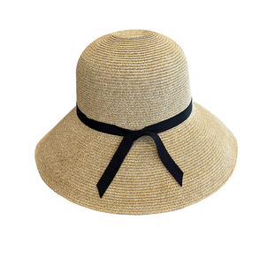 大檐法式草帽女夏季可折叠防晒遮阳帽子显脸小沙滩透气草编太阳帽