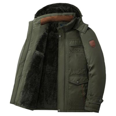 中老年冲锋衣秋冬户外男加绒加厚爸爸保暖可拆帽棉衣外套大码棉袄