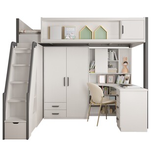 儿童床高低床上床下桌组合床小户型双层高架床带衣柜书桌床一体式