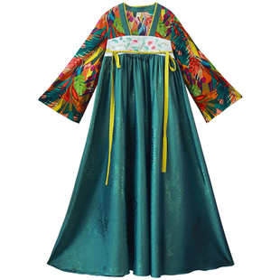 现货【迦南香】原创唐风汉服女秋季缎面汉元素连衣裙超仙齐胸襦裙