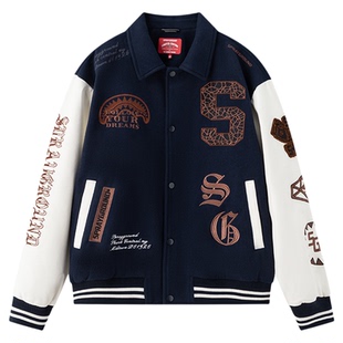 SprayGround鲨鱼嘴字母刺绣棒球服男2026春款情侣款式夹克外套潮