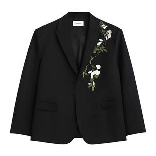 新中式山茶花刺绣西装正装男套装订婚穿搭礼服戗驳领垫肩西服套装