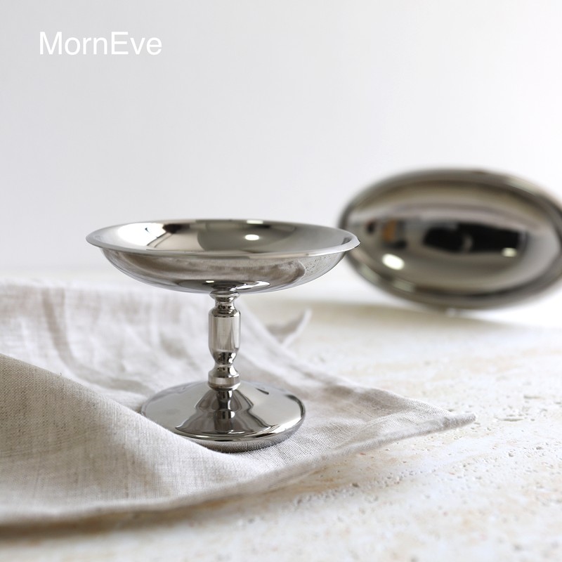 朝夕集304不锈钢复古高脚布丁托盘下午收纳甜品茶点心装饰杯托盘