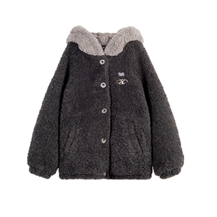 300斤大码女装可爱树袋熊连帽羊羔毛外套女胖mm加绒加厚保暖棉服