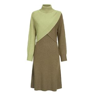 sdeer圣迪奥冬季女装高领撞色高级感拼接连衣裙套装S23461402