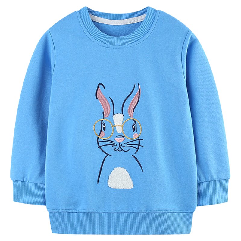 女童卫衣兔子绣花图案儿童运动衫针织棉圆领打底衫girlsweatshirt