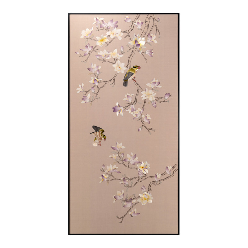 苏绣玉兰花鸟玄关装饰挂画入户走廊刺绣成品画可定制茶室书房比划