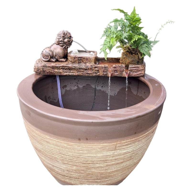 古法养鱼生态缸循环过滤流水摆件