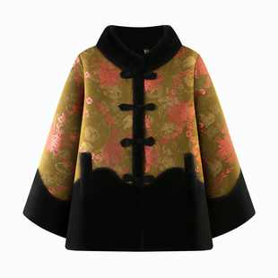 中老年人女装奶奶加绒加厚外套秋冬季妈妈装皮毛一体老人高贵上衣