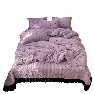 韩式ins风床盖款四件套牛奶绒被套罩双面珊瑚绒床上用品2025新款4