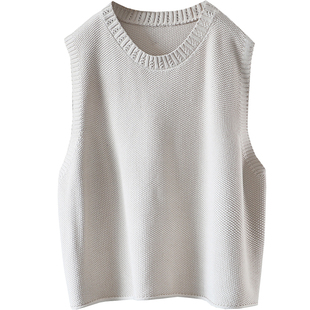 春季百搭圆领短款无袖毛线背心马甲女士宽松纯色坎肩套头针织马夹