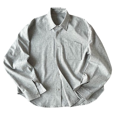 H1c月影*微阔剪裁亚麻混纺衬衫