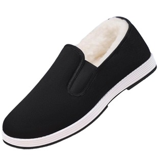 2025冬季加绒一脚蹬防滑老头棉鞋新款爸爸牛筋底保暖老北京布鞋男