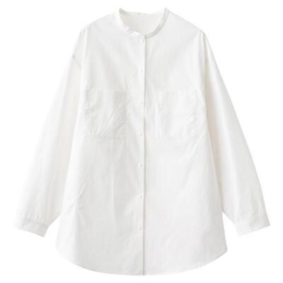 梭家｜白帆｜简约通勤小圆领棉长袖衬衫女士百搭白色休闲上衣