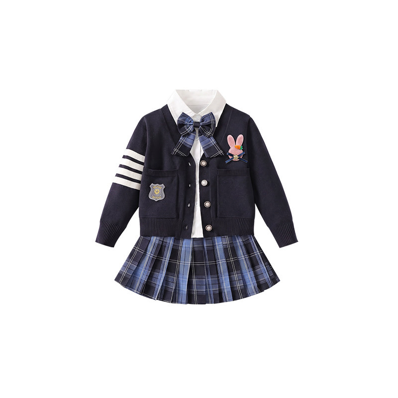 女童秋装新款毛衣三件套兔子警官衣服生日裙子儿童学院风jk套装