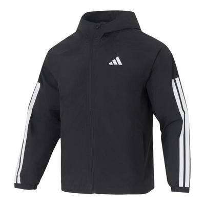 阿迪达斯梭织夹克男2025秋季新款三条纹运动服连帽休闲外套JM1056