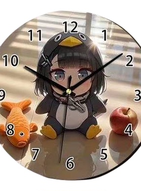 咕嘎可爱静音桌面圆形数字挂钟