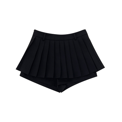 A字裙黑色高腰百褶短裙