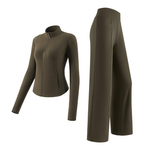 361健身服女套装冬季加绒保暖跑步训练运动长袖瑜伽上衣阔腿长裤