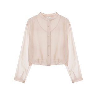 loeuvre优雅光泽感长袖衬衫女层叠装饰打底上衣纯色百搭 SW5MB278