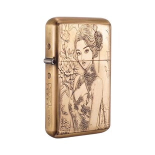 ZORRO佐罗原铜双精雕旗袍美女三代黄铜内胆高品质砂轮煤油打火机